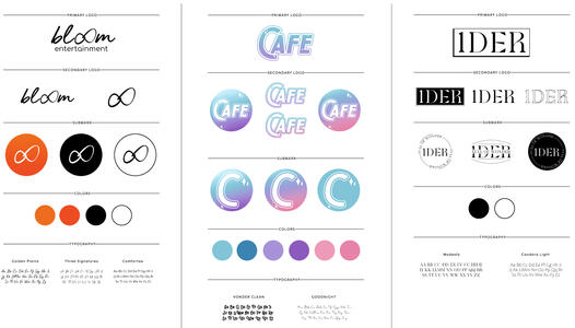 Logos for fictional entertainment company and music groups